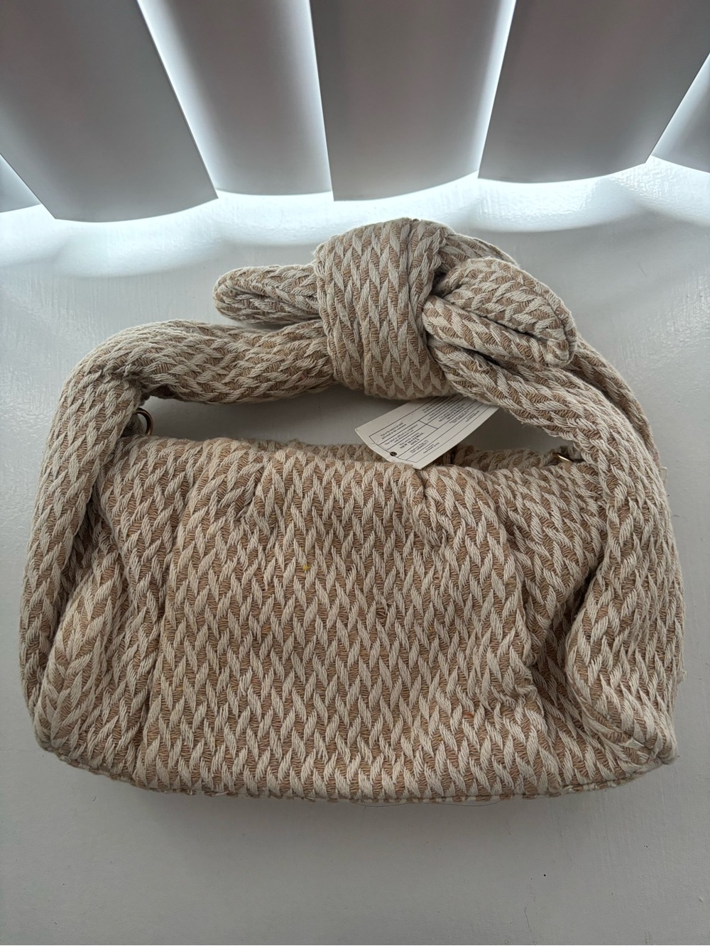Urban Expressions Knotted Woven Shoulder Bag in Beige and Cream